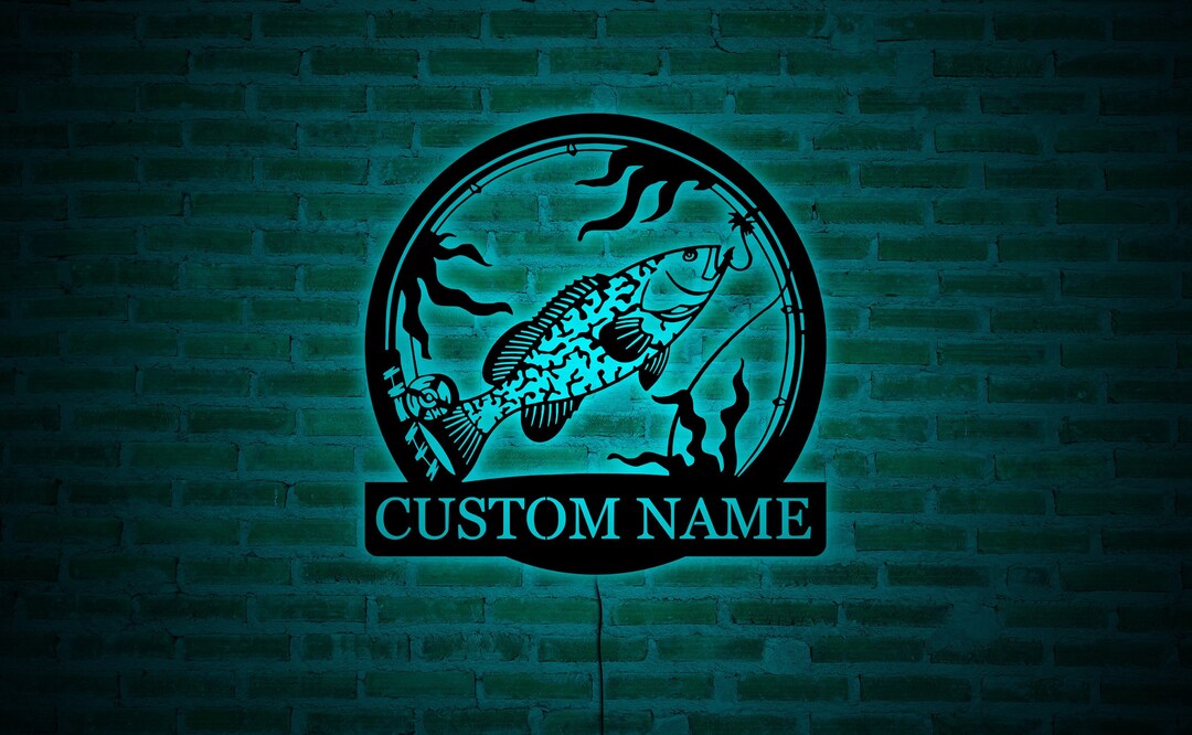 Custom Grouper Fishing Wall Art With Led Light, Personalized Fisher