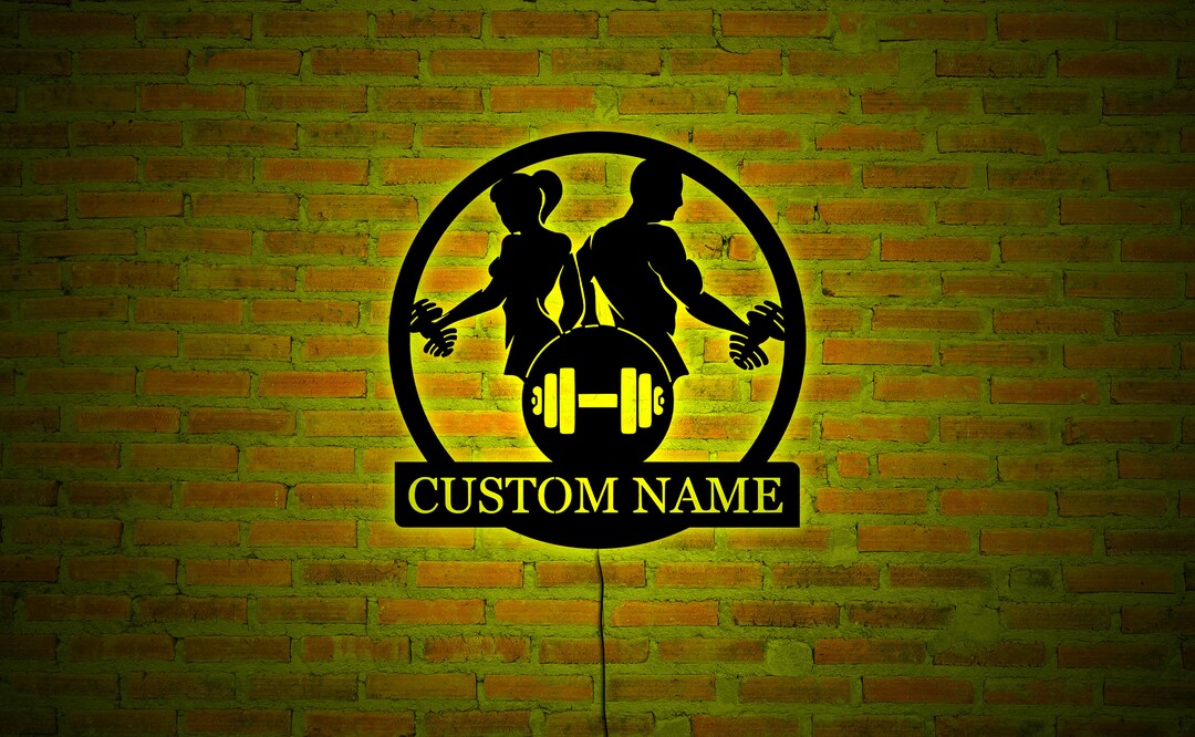Personalized GYM Sport Fitness Wall Art With RGB Led Lights, Custom Bodybuilding Led Sign