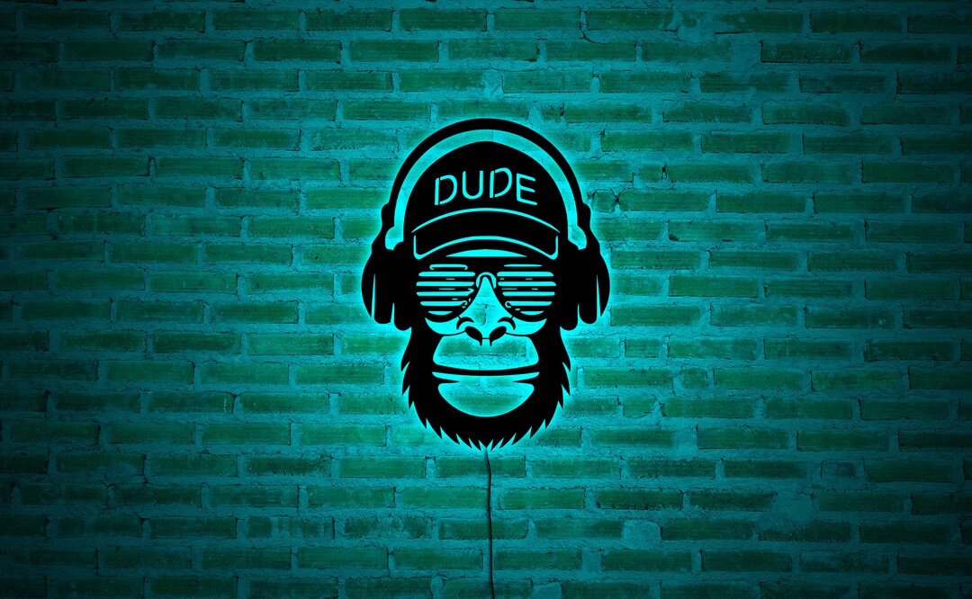 Monkey With Headphone Led Sign, Monkey Wearing Sunglasses, Monkey Led
