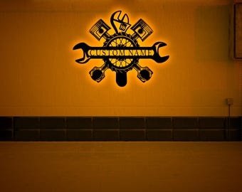 Custom Garage Name Decor With Led Light-Garage Wall Decor-Workshop Name Sign Art-Garage Wall Decor Name Sign-Repairman Birthday Xmas Gifts