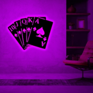 Niestandardowe karty do gry w kasynie, poker, znak ścienny LED-Gra w karty hazardowe, sztuka ścienna ze światłem RGB-Strefa gracza, dekoracja urodzinowa na Boże Narodzenie