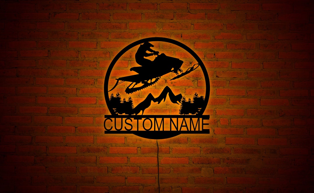 Custom Riding Snowmobile Wall Art With LED Lights, Custom Snowmobile