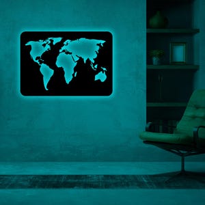 Letrero LED de neón con mapa del mundo - Arte con los continentes - Regalo para la oficina - Decoración para la biblioteca del hogar - Mapa del mundo - Mapa de viaje - Regalo de viaje - Regalos de Navidad