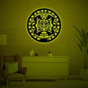 Aztec Calendar RGB Led Wall Sign-Light Up Mayan Calendar Art-Southwest Decor, Aztec Wall Decoration-Sun Stone Wall Art-Mayan Gift-Xmas Gifts