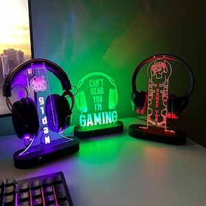Personalized RGB Led Headphone Stand-Streamer Headset Holder Stand-Gamertag Led Light Holder-Headphone Holder-Christmas Birthday Gamer Gifts