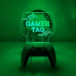 Personalized Gaming Controller and Headphone Stand-RGB LED Controller Holder-Headset Gaming Station-Desk Organizer for Gamer-Christmas Gift