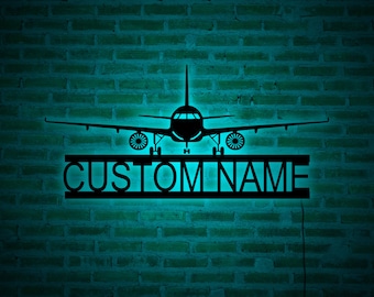 Custom Airplane Wall Art with RGB Color, Personalized Plane Name Sign, Airforce Wall Art, Aeroplane Sign, Airplane RGB Led Sign, Pilot Gift