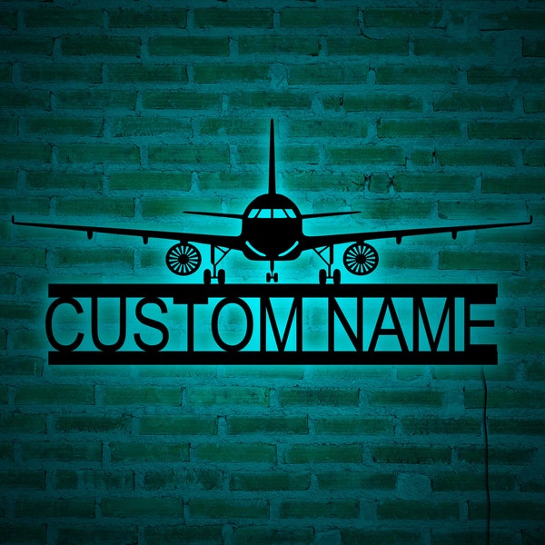 Custom Airplane Wall Art with RGB Color, Personalized Plane Name Sign, Airforce Wall Art, Aeroplane Sign, Airplane RGB Led Sign, Pilot Gift