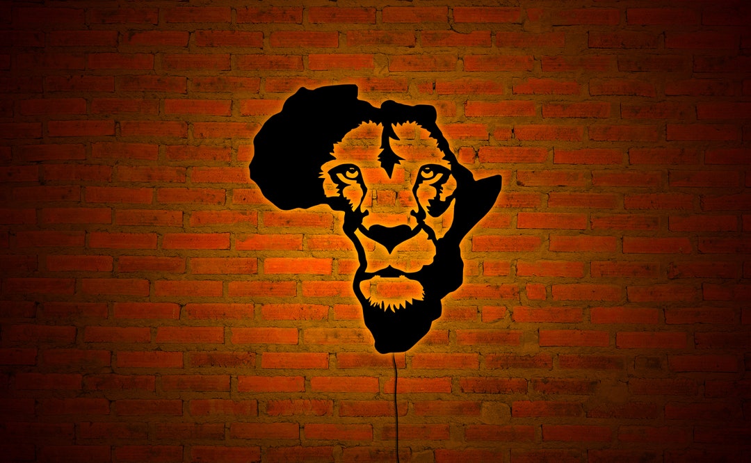 Lion and African Continent Wall Decor, Lion Home Decor, Lion Led Light