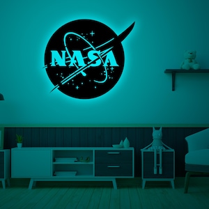 Nasa Logo Wall Sign Art With Led Light-Cosmic Led Light Wall Art-Space Lovers Gift-Astronaut Wall Art-Kids Room Art Decor-Birthday Xmas Gift