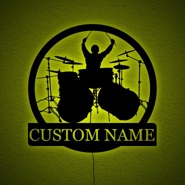 Custom Drummer Led Light, Personalized Drum Wall Art, Drummer Led Sign, Drum RGB Led Wall Decor, Gift for Him, Custom Gift for Musicians