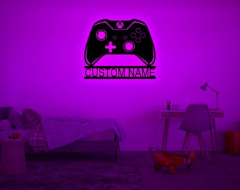 Game Controller RGB Wall Art Led Light-Gamer Name Sign, Game Room Decor-Gaming Home Decor-Video Game Art-Christmas Birthday Gift for Gamers