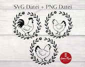 Huhn & Hahn im Kranz – SVG Bundle | Plotterdatei Landhausstil | Frühlingskranz, Osterdeko | Küche, Geschirrtuch, Tasse, Shirt | SVG + PNG