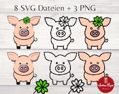 8 SVG + 3  PNG Dateien Schweinchen Glücksschein Schwein Klee Plotterdatei -Plotter File -Sublimation - Sticker