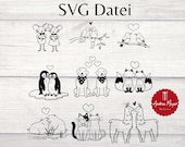 SVG Valentinstag Liebe Hund Katze Capybara Maus Lama Vogel Papagei Pinguin Fuchs Plotterdatei - Plotter File