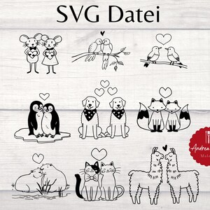 SVG Día de San Valentín Amor Perro Gato Carpincho Ratón Llama Pájaro Loro Pingüino Zorro Archivo Plotter - Archivo Plotter