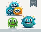 Monster PNG Bundle – Süße Cliparts für Kinder | Plotterdatei für Geburtstag, T-Shirt, Einladung & Deko