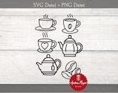 SVG + PNG Datei 'Kaffee oder Tee' Kafeekanne, Teekanne, Kaffetasse, Teetasse, Kanne, Tasse, Kaffee, Kaffeebohnen Plotterdatei - Plotter File
