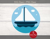 SVG + PNG Datei kleines blaues Boot auf dem Meer Plotterdatei - Plotter File