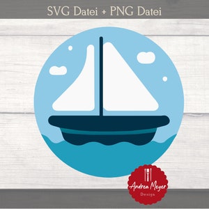 SVG + PNG Datei kleines blaues Boot auf dem Meer Plotterdatei - Plotter File