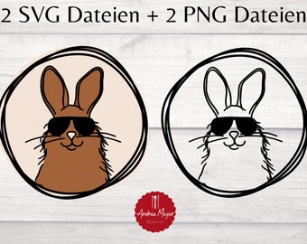 Cool Bunny SVG & PNG – Plotter file for shirts, decorations + gifts Easter Bunny Cartoon for Cricut + Silhouette Bunny with sunglasses