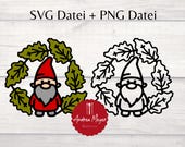 2 SVG + 2 PNG Dateien Zwerg im Blätterkranz Gnom Wichtel Wicht Kranz Herbst Plotterdatei - Plotter File