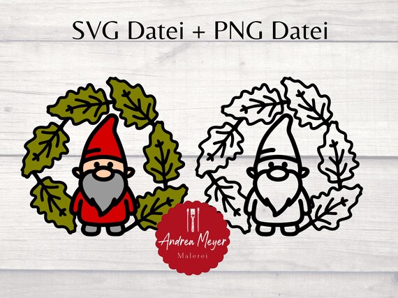 2 SVG + 2 PNG files dwarf in leaf wreath gnome imp wreath autumn plotter file - Plotter File by AndreaMeyerDesign 3