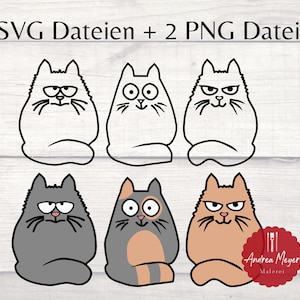 3 SVG + 2  PNG Dateien Katzen Plotterdatei - Single Line -Plotter File -Sublimation - Sticker