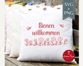 SVG + PNG Plotterdatei ‚Bienen willkommen‘ – Sommer Garten Deko, Türschild, Cricut Joy, Silhouette Cameo, DIY Geschenk
