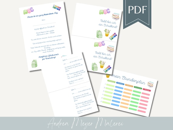 School enrollment PDF set to print – certificate, invitation, timetable – back to school decoration for girls & boys by AndreaMeyerDesign 3