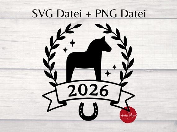 New Year's Eve plotter file 2026 SVG PNG | Scandinavian wreath with banner, Dala horse, New Year's Eve motif | New Year's plotter, lucky charm, horseshoe by AndreaMeyerDesign 3