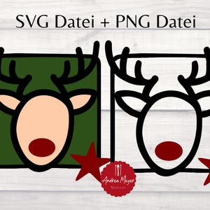 2 SVG + 2 PNG-bestanden rendier met rode neus Kerstplotterbestand - Plotterbestand