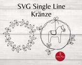 Single Line Plotterdateien Bundle – Hagebuttenkranz & Dalapferd Kranz – 2 filigrane Zeichnungen für Stift-Plotten – skandinavischer Stil SVG