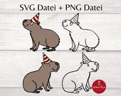 Partybara Plotterdatei | Capybara SVG | Birthday SVG | Süßes Tier mit Partyhut | Plotterdatei Geburtstag | Png Svg  | Lustiges Tiermotiv