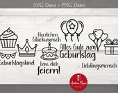 SVG + PNG Datei Geburtstag Kuchen Cupcake Herzlichen Glückwunsch Lieblingsmensch Wimpel Ballon Plotterdatei - Plotter File