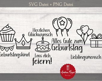 SVG + PNG Datei Geburtstag Kuchen Cupcake Herzlichen Glückwunsch Lieblingsmensch Wimpel Ballon Plotterdatei - Plotter File