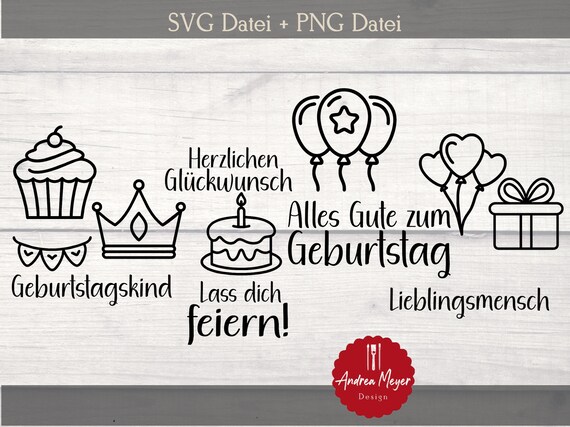 SVG + PNG file birthday cake cupcake congratulations favorite person pennant balloon plotter file - Plotter File by AndreaMeyerDesign 3