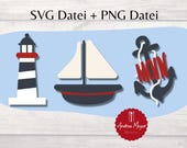 SVG + PNG Datei Leuchtturm Anker Boot Moin Maritim Nordsee Plotterdatei - Plotter File