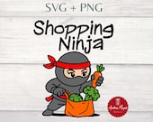 Shopping Ninja SVG PNG – Lustiges Gemüse Ninja Motiv zum Plotten, Cute Funny Food Design für Cricut & Silhouette, Einkauf Humor Clipart
