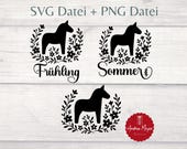 Dala Pferd SVG Bundle | Dalapferd Plotterdatei Set | Skandinavisch Frühlings Dala & Sommer Dala | PNG Cut File | Cricut Silhouette