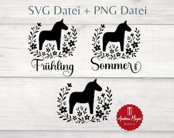 Dala Horse SVG Bundle | Dala Horse Plotter File Set | Scandinavian Spring & Summer Dala | PNG Cut File | Cricut Silhouette
