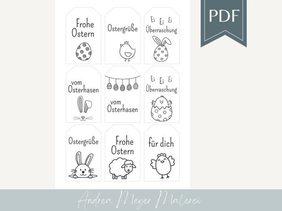 PDF Easter Tags - digital file for immediate download - labels, gift tags, paper tags, happy Easter, Easter greeting, Easter bunny by AndreaMeyerDesign 3