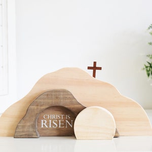 Wooden Handmade Resurrection Tomb | Christ is Risen Tomb With Cross