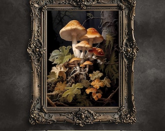 Mushroom Botanical Print: Dark Forest Vintage Art (Digital Download)
