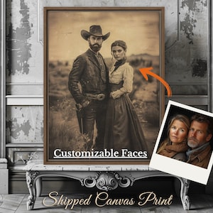 Anpassbares Wilder Westen Paar Leinwand Porträt - Western Romantik Geschenkidee, besondere Anlässe personalisiertes Geschenk
