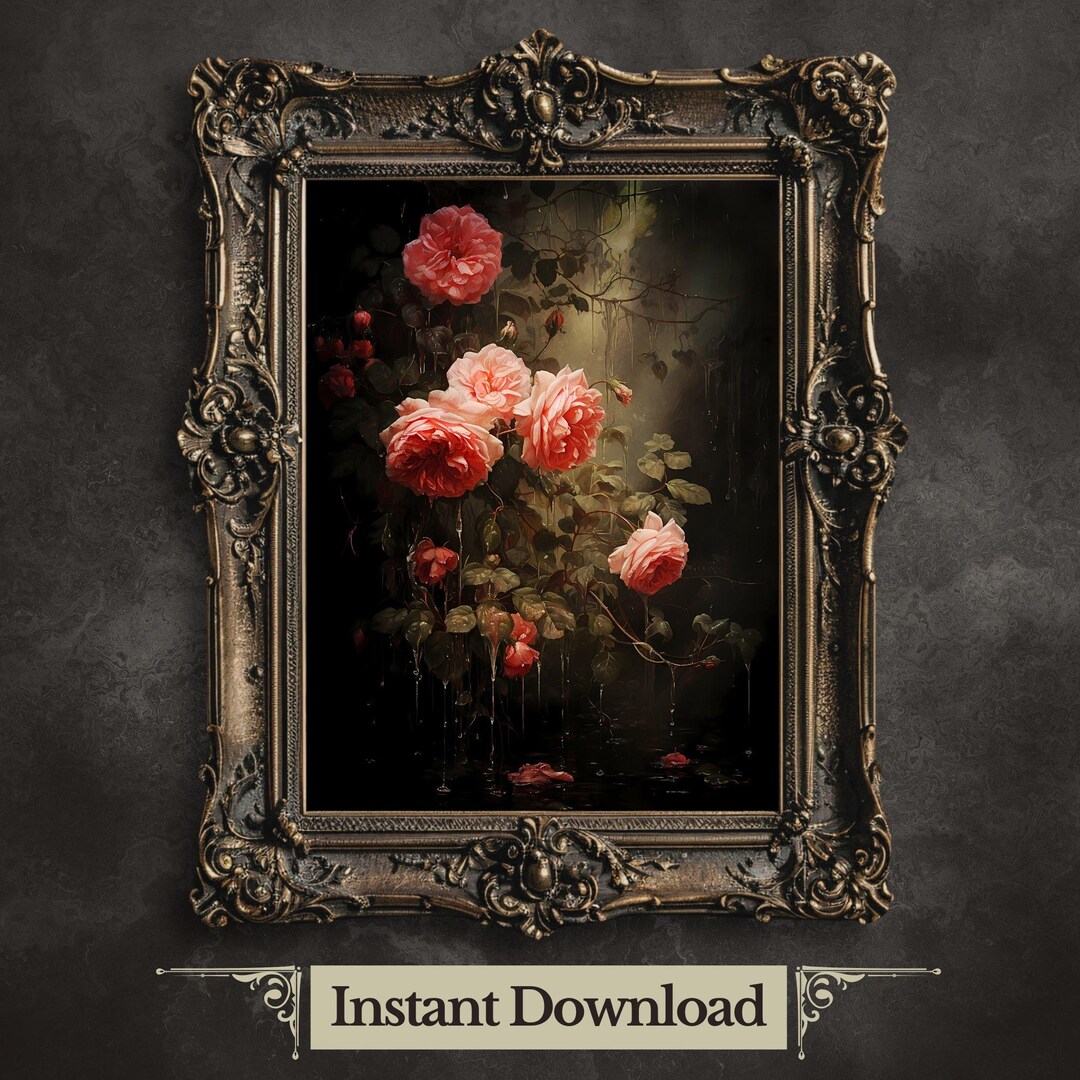 Gothic Roses Printable Wall Art: Vintage Floral Painting (digital ...