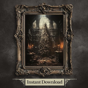 Gothic Christmas Tree Printable Wall Art Abandoned House Christmas Art Haunted Mansion