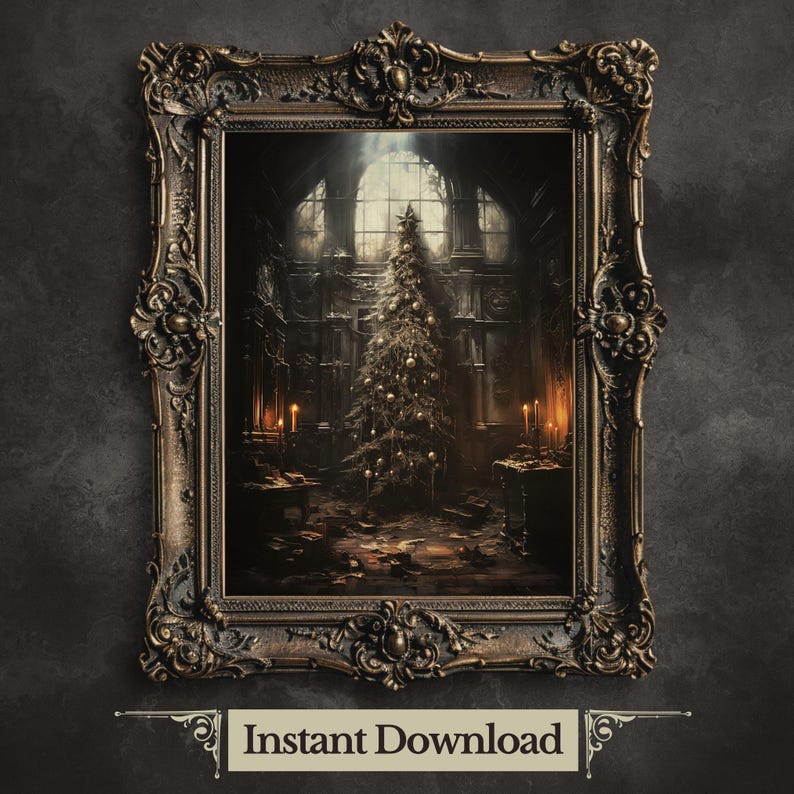 Gothic Christmas Tree Printable Wall Art Abandoned House Christmas Art Haunted Mansion