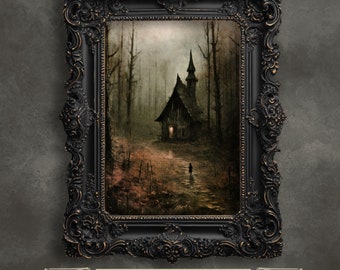 Witch Cottage Art Print: Spooky Woodland Gothic Home Decor