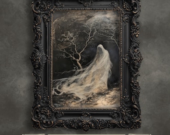 Fading Ghost Wand Kunst Druck Halloween Malerei Spooky Haunting Geist Druck Herbst-Wand-Dekor Gothic Wand Kunst Geist Kunstdruck